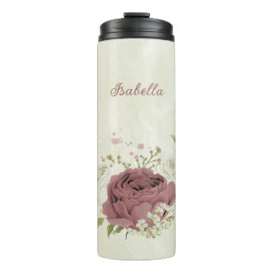 dusty rose white flowers wedding thermal tumbler