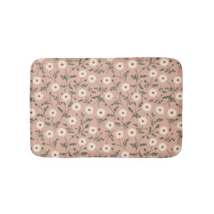 Dusty Rose White Modern Farmhouse Daisy Pattern Bath Mat