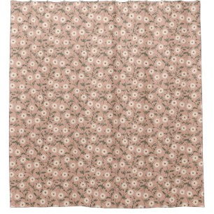 Dusty Rose White Modern Farmhouse Daisy Pattern Shower Curtain
