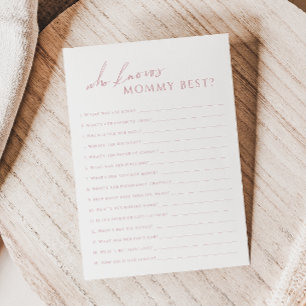 Dusty Rose Who Knows Mummy Baby Shower Game Card