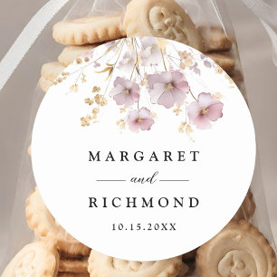 Dusty Rose Wildflower Floral Wedding Classic Round Sticker