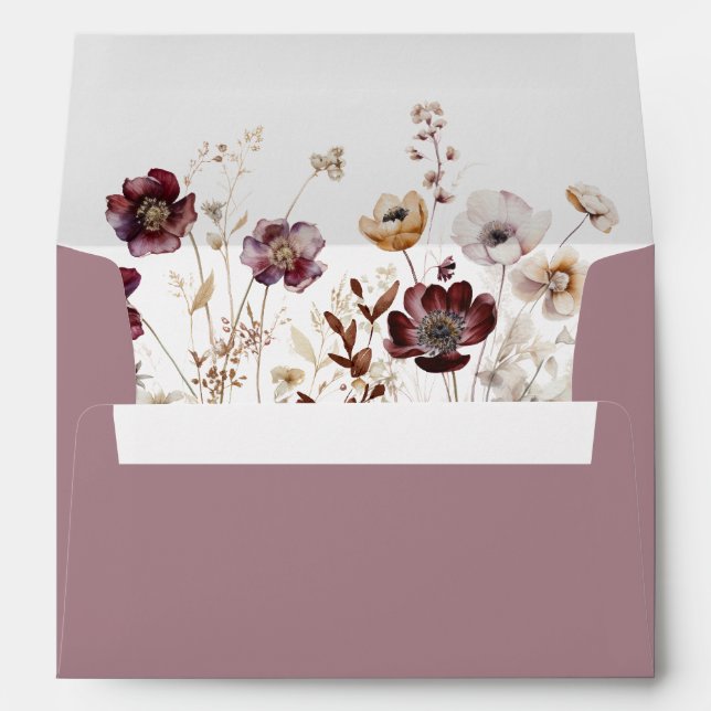 Dusty Rose Wildflower Wedding Envelope (Back (Bottom))