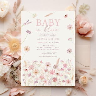Dusty Rose Wildflowers Baby in Bloom Baby Shower Invitation