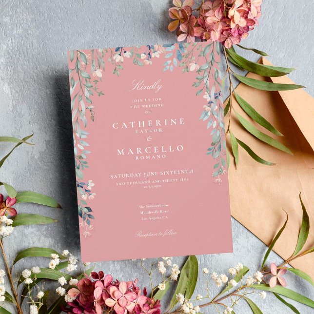 Dusty Rose Wildflowers Watercolor Floral Wedding Invitation (Creator Uploaded)