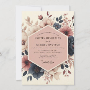 Dusty Rose Woodland Bloom Wedding Invitation
