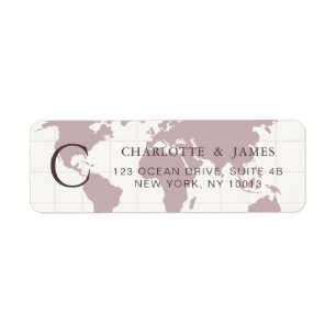 Dusty Rose World Map Destination Wedding Custom Return Address Label