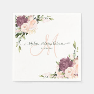 Dusty Roses Monogram Floral Watercolor Napkin