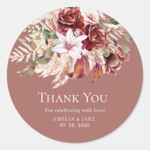 Dusty Rosewood & Burgundy Blush Floral Wedding  Classic Round Sticker