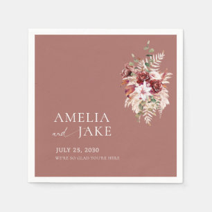 Dusty Rosewood Floral Wedding Napkin