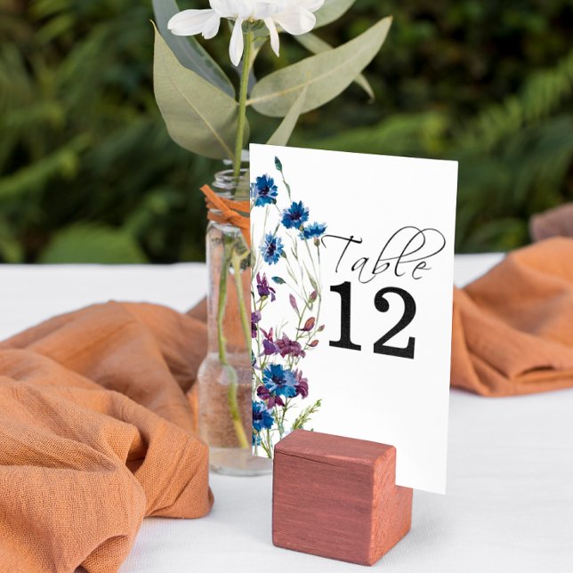 Dusty Royal Blue Purple Bloom Floral  Table Number (Creator Uploaded)