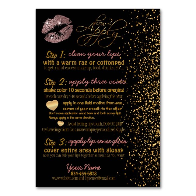 Dusty Rusty Glitter Lip Colour Instructions Table Number (Front)