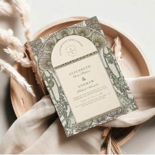 Dusty Sage Art Nouveau wedding Invitation