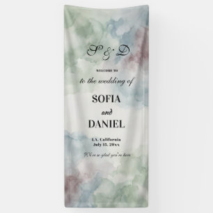 Dusty Sage Blue Watercolor Fabric Wedding Welcome  Banner