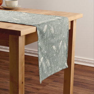 dusty sage boho feathers flowers paislies pattern short table runner