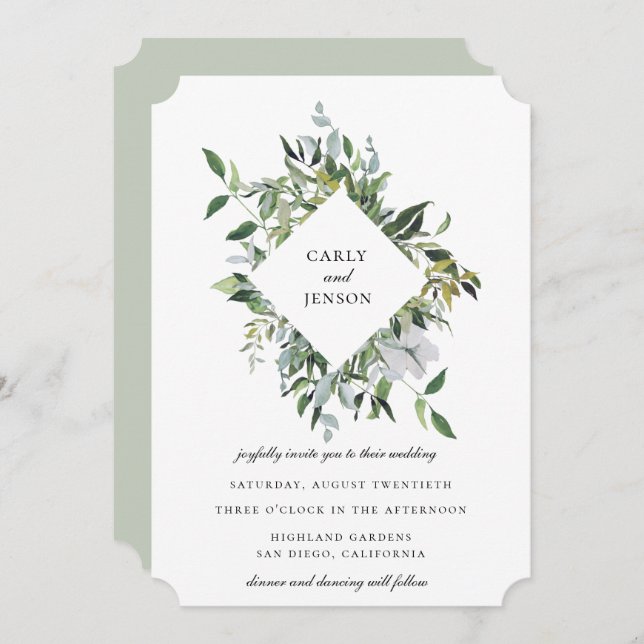 Dusty Sage Botanical Frame Wedding Invitation (Front/Back)