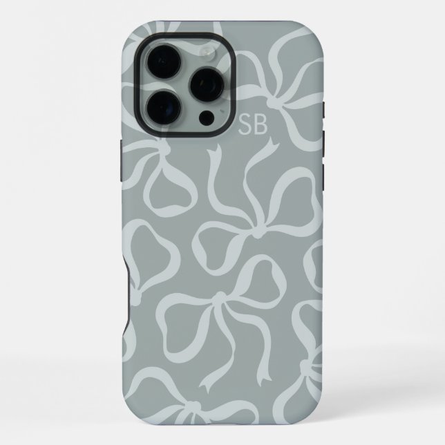 Dusty Sage Bow Monogram iPhone Case (Back)
