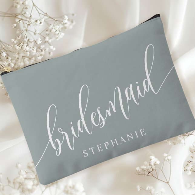 Dusty Sage Bridesmaid Modern Calligraphy Accessory Pouch (Creator Uploaded)