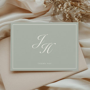 Dusty Sage Classic Monogram Wedding Flat Thank You Card