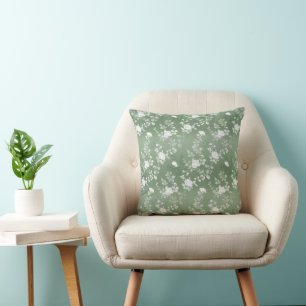 Dusty Sage Floral Green Flower Greenery Pattern Cushion