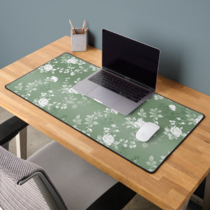 Dusty Sage Floral Green Flower Greenery Pattern Desk Mat