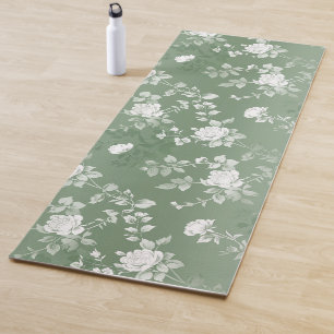 Dusty Sage Floral Green Flower Greenery Pattern Yoga Mat