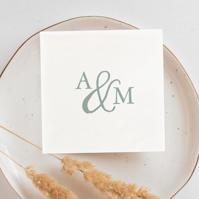 Dusty Sage Green Ampersand Monogram Wedding Napkin (Creator Uploaded)