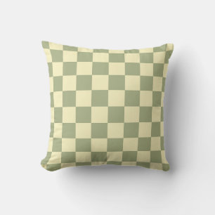 Dusty Sage Green and Butter Yellow Checkerboard Cushion