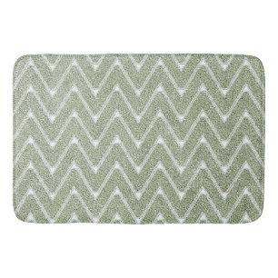 Dusty Sage Green Chevron Pattern Bath Mat