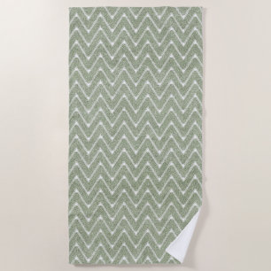 Dusty Sage Green Chevron Pattern Beach Towel