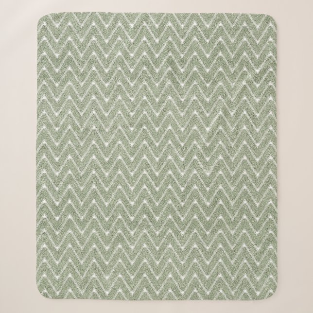 Dusty Sage Green Chevron Pattern Sherpa Blanket (Front)