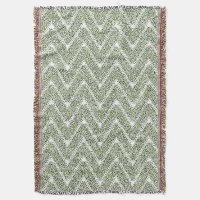 Dusty Sage Green Chevron Pattern Throw Blanket (Front Vertical)