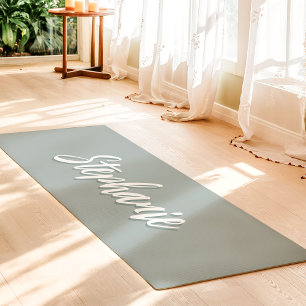 Dusty Sage Green Custom Name Simple Yoga Mat