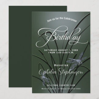 Dusty Sage Green Dragonfly Birthday Invitation