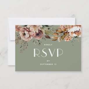 Dusty Sage Green Floral Wedding   Botanical Garden RSVP Card