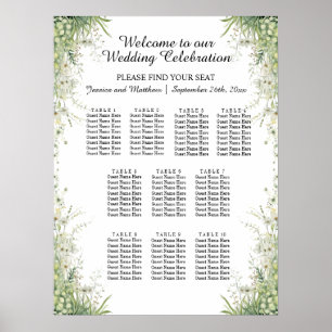Dusty Sage Green Flowers 10 Tables Wedding Seating Poster
