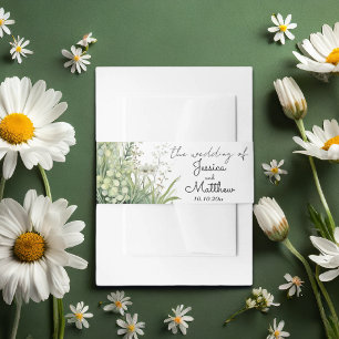 Dusty Sage Green Flowers Wedding Invitation Belly Band