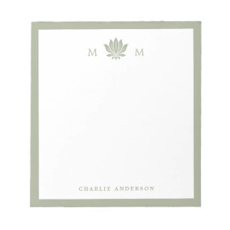 Dusty Sage Green Lotus Flower Monogram Notepad