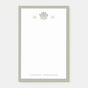 Dusty Sage Green Lotus Monogram Post-it Notes