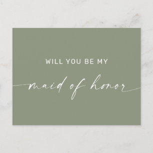 Dusty Sage Green Minimalist Maid of Honour Proposa Postcard