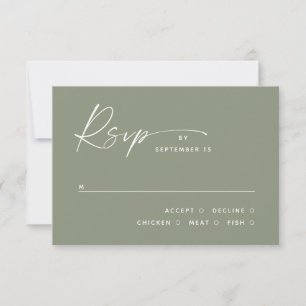 Dusty Sage Green Minimalist Wedding Meal Choice RSVP Card