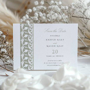 Dusty Sage Green Save the Date Rabbit Scrollwork Invitation
