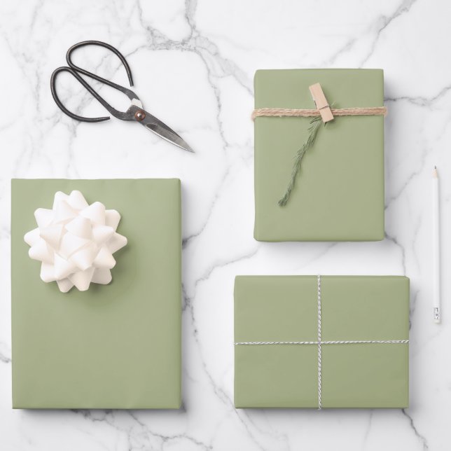 Dusty Sage Green Solid Colour Wrapping Paper Sheet (Front)