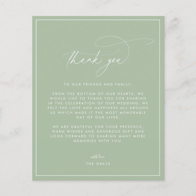 Dusty Sage Green Thank You Card (Front)