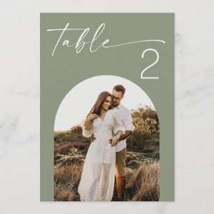 Dusty Sage Green Wedding   Arch Photo Table Number