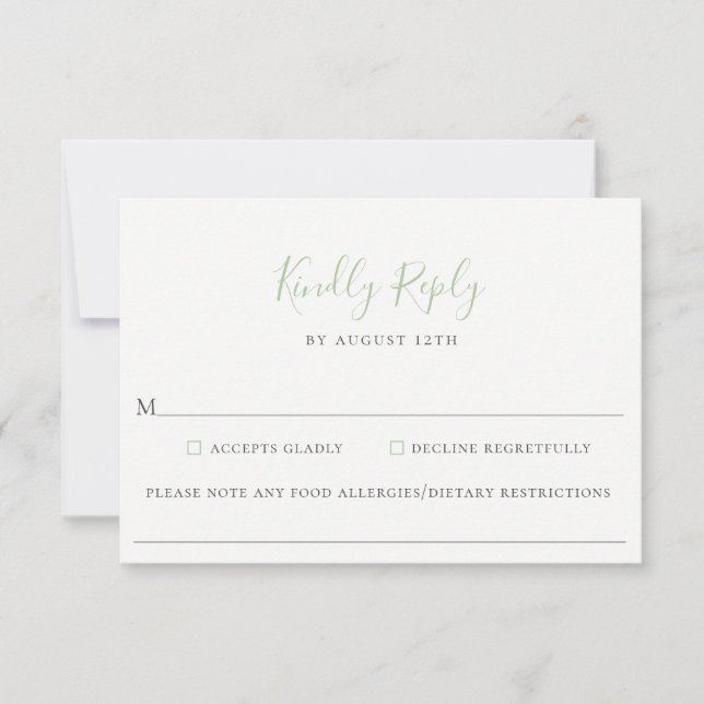 Dusty Sage Green Wedding Food Allergy RSVP Card (Front)