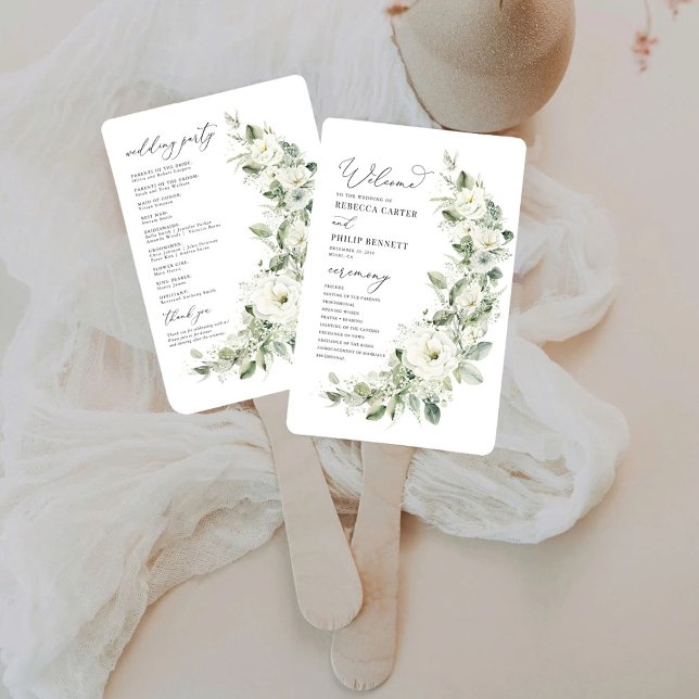 Dusty Sage Green Wedding Program Hand Fan (Creator Uploaded)