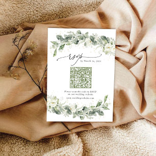 Dusty Sage Green Wedding RSVP Card with QR Code