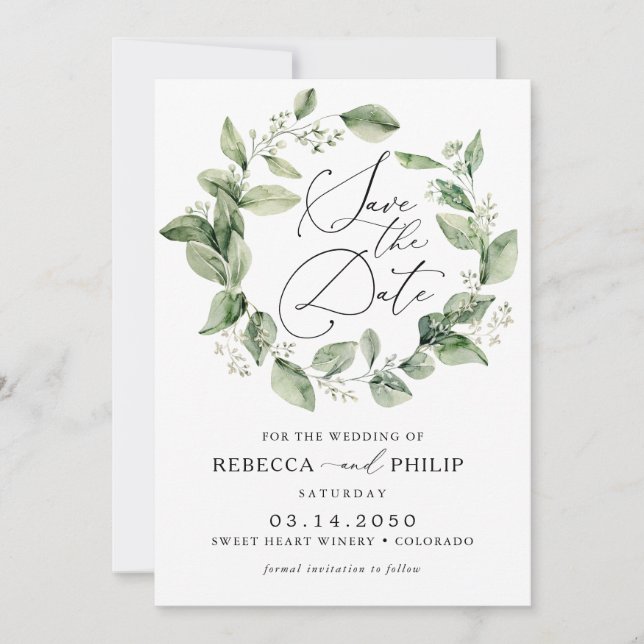 Dusty Sage Green Wedding Save The Date Card (Front)