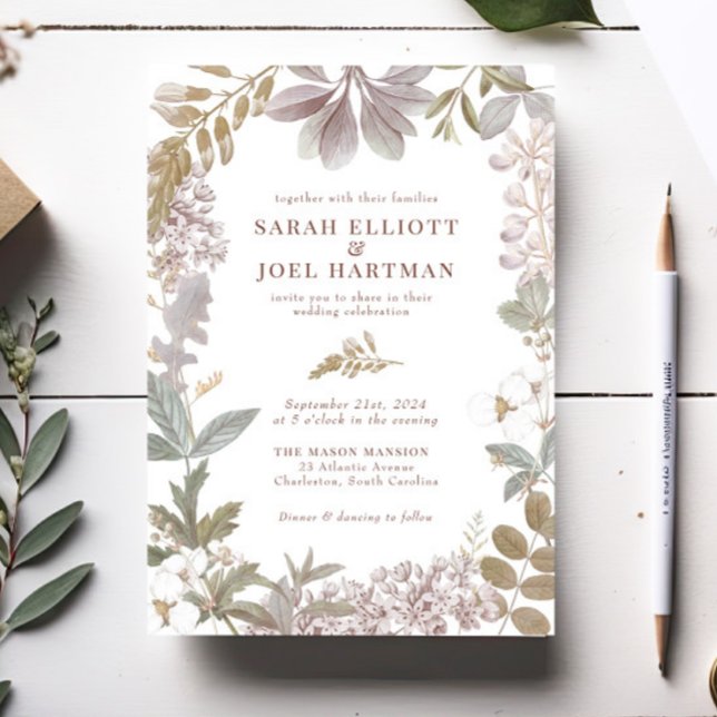 Dusty Sage Lavender Botanical Floral Wedding Invitation (Creator Uploaded)