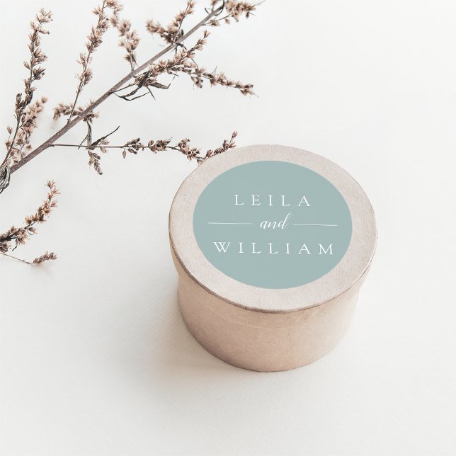 Dusty Sage Personalised Wedding Classic Round Sticker (Creator Uploaded)